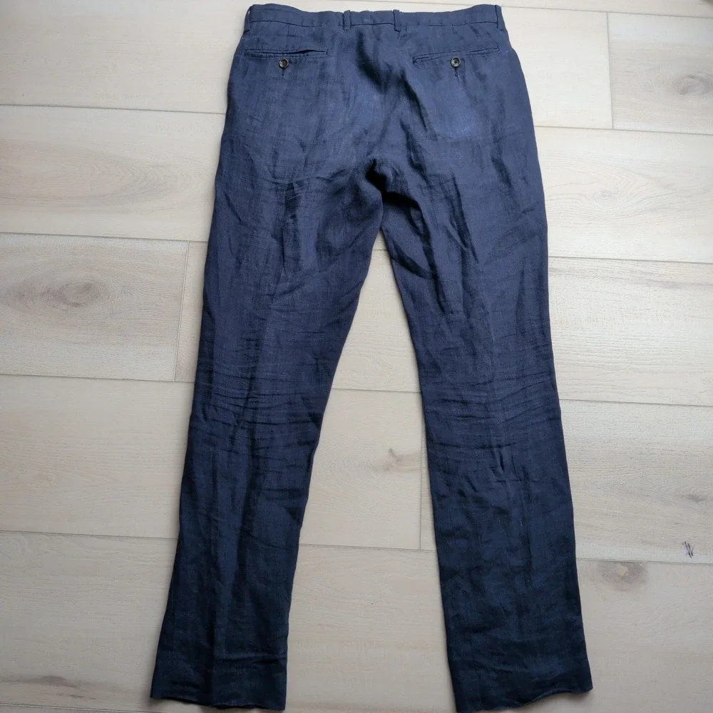J.Crew Bowery Baird McNutt Irish Linen Pants Mens 32x34 (Fits 33x34) Navy Blue